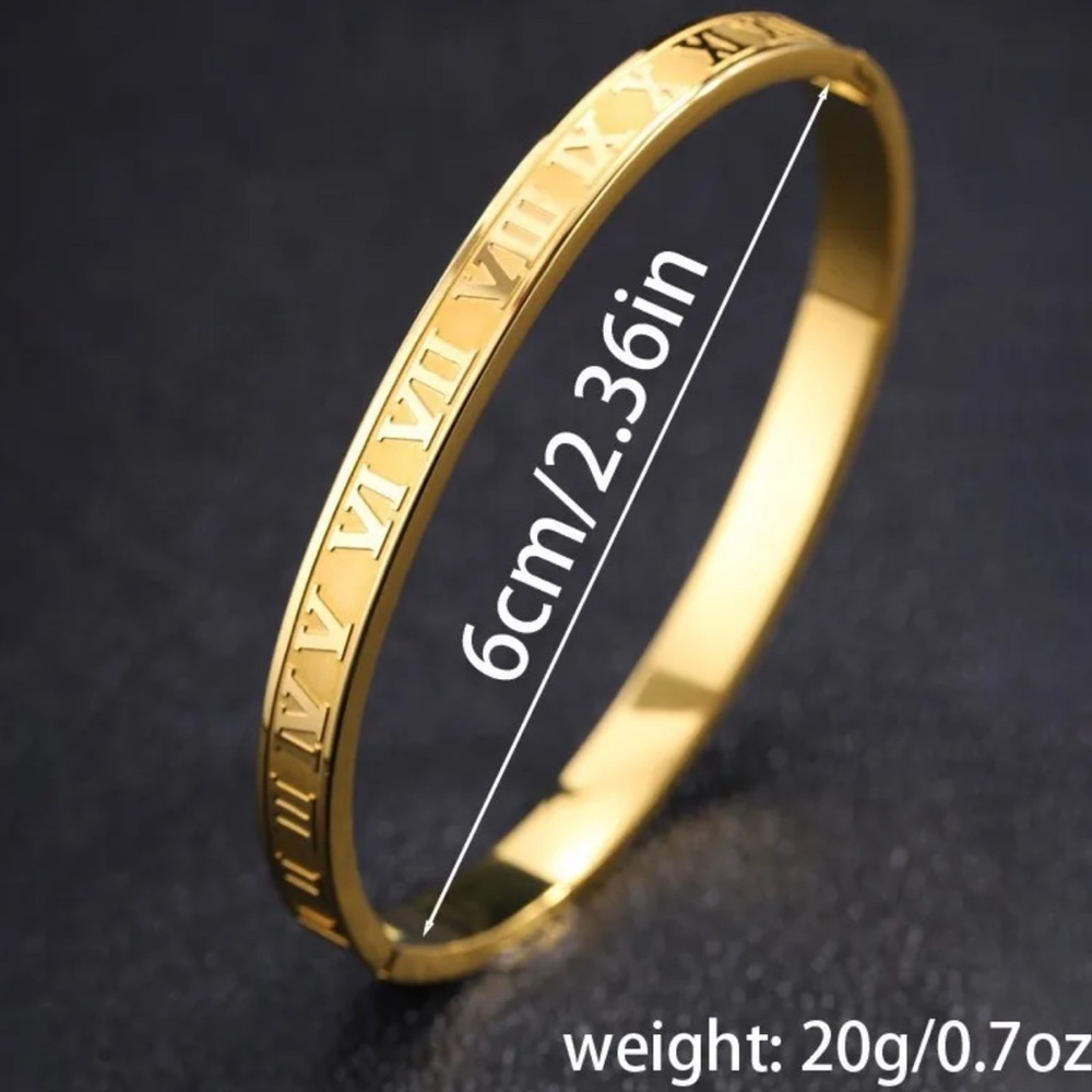 Gold Stainless Steel Roman Numeral Bangle Bracelet